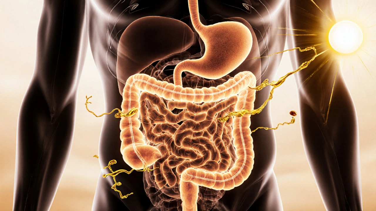 Vnitřní vidění střev s prospěšnými bakteriemi a omega-3 mastnými kyselinami.